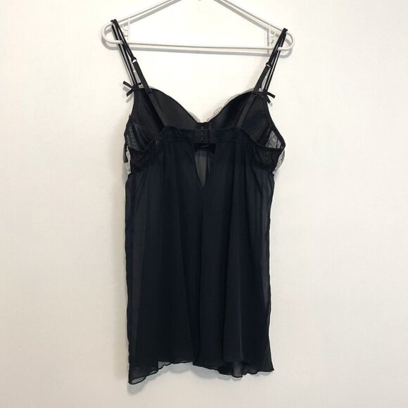 DELICATES Black Cream Ivory Lace Trim Underwired Semi Sheer Babydoll Lingerie L - Picture 10 of 14